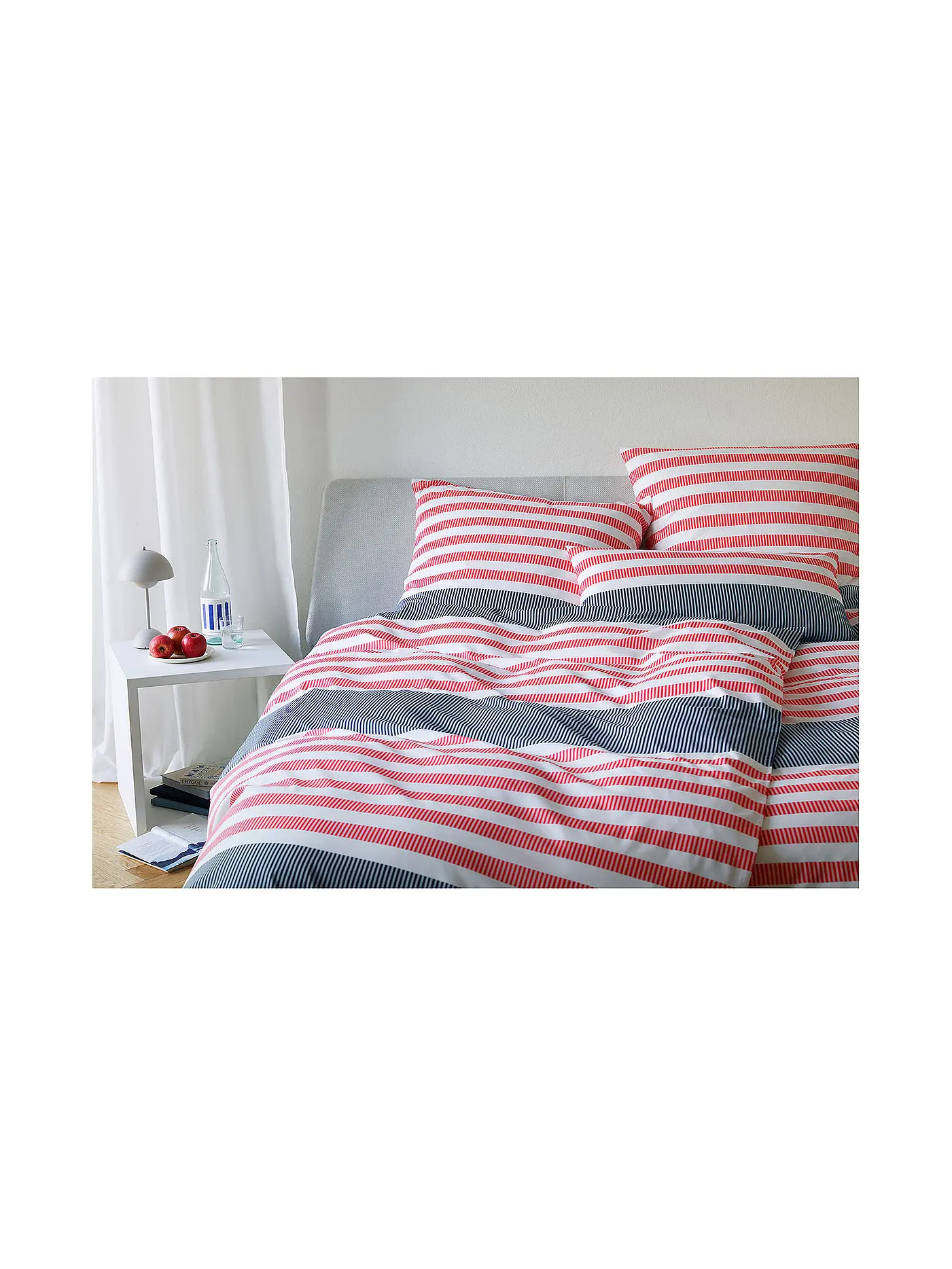 ELEGANTE | Batist Bettwäsche 140x200cm SUMMERSTRIPE Blau-Rot | 